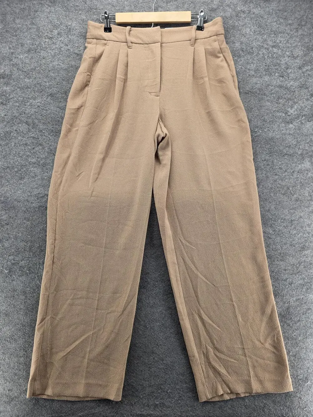 Nine West Pants Womens 10 Beige Wide Leg Pleated Relaxed Dress Pants 31 In